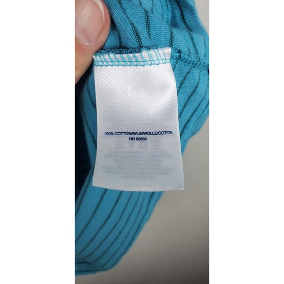 Land's End Men's Large Blue Striped T-Shirt 100% Cotton Chest Pocket - Picture 4 of 5